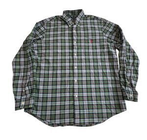Polo Ralph Lauren Plaid Button Down Long Sleeve Shirt Green Blue Classic Fit XL